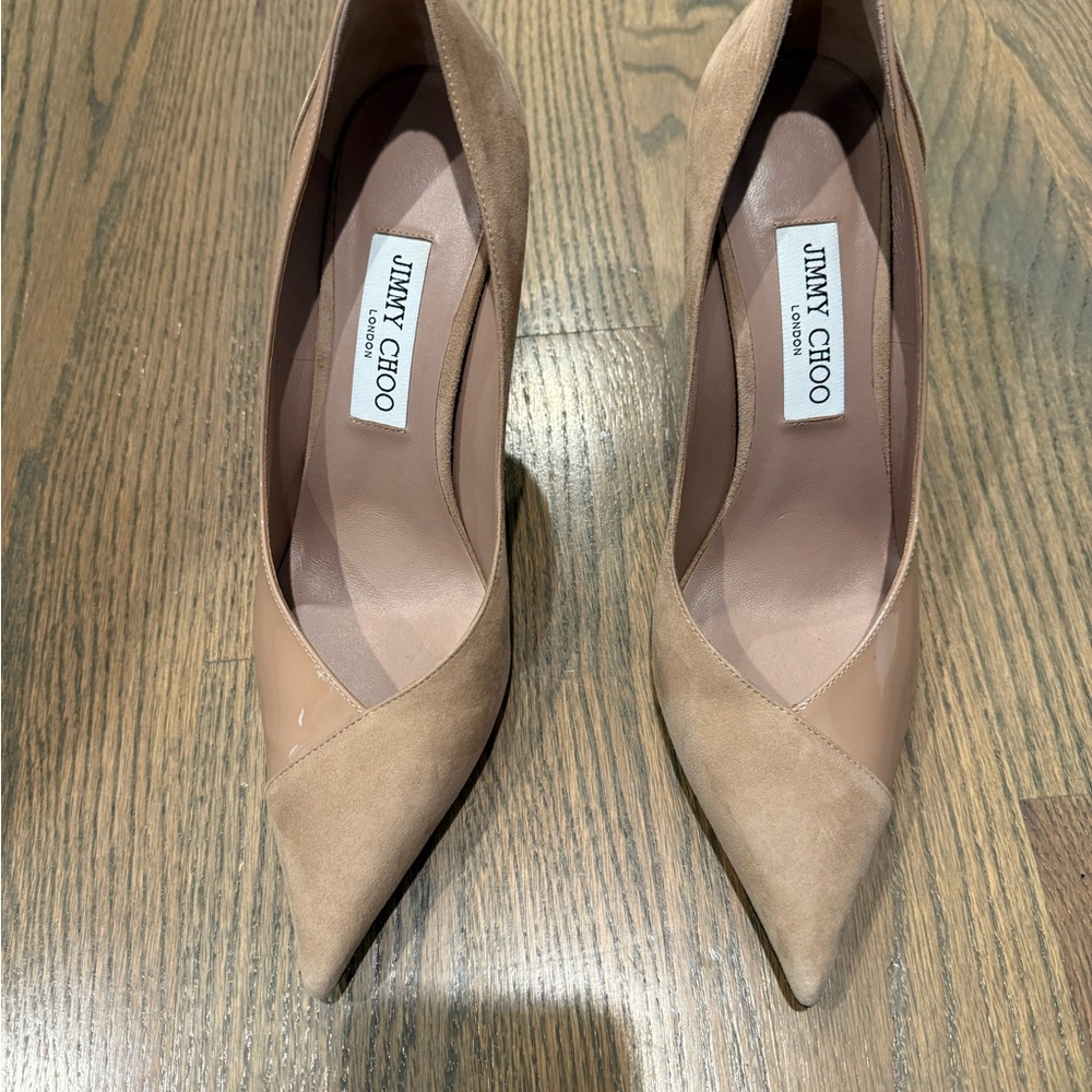 Jimmy Choo - Cass 95 suede and patent leather pumps